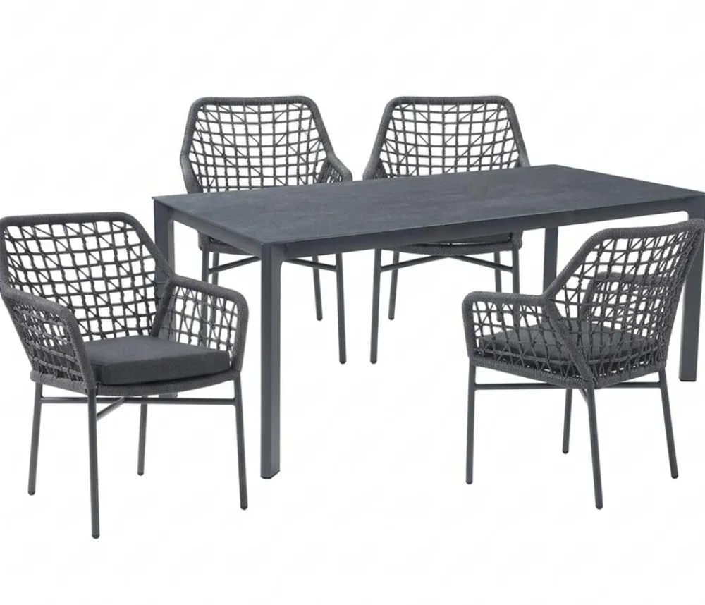 Acamp Esstisch-Gruppen|Gartenmöbel-Sets - Gartenmöbel-Set Rom, rechteckig, 5-teilig Dunkelgrau