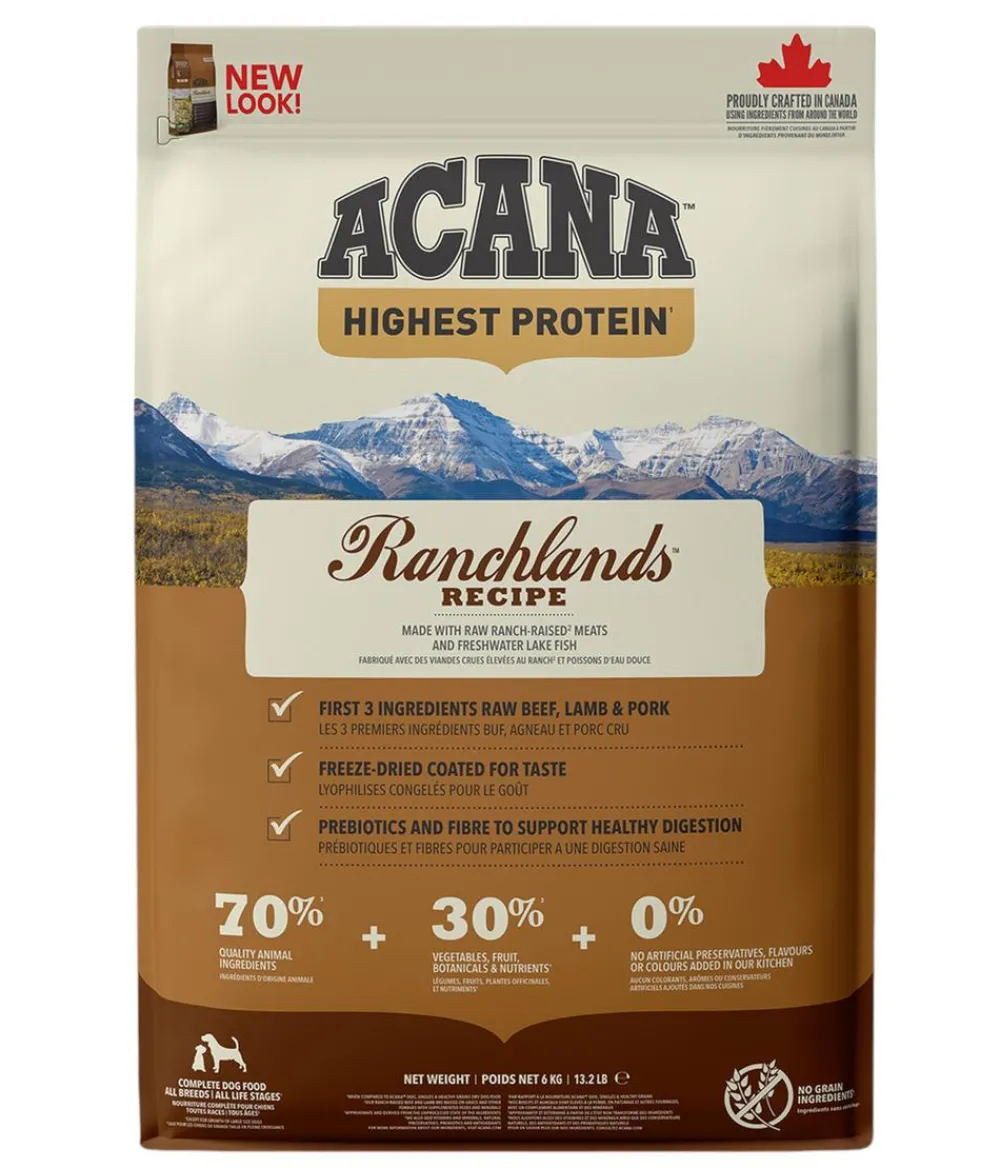 ACANA Trockenfutter Hund - Trockenfutter für Hunde Regionals Dog Ranchlands, Adult, Rind & Lamm