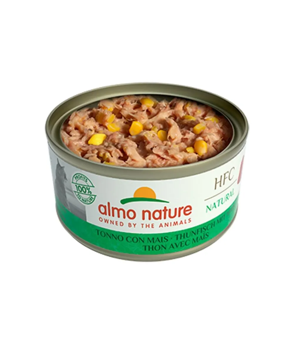 almo nature Nassfutter für Katzen HFC Natural, Thunfisch mit Mais, 24 x 70 g Hot