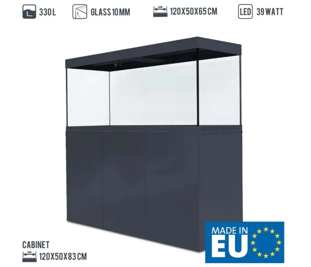 amtra Aquarium Komplettsets - Aquarium Kombination ALUX 330 LED, ca. B120/H148/T50 cm, 330 l Dunkelgrau