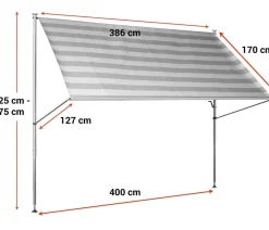 Angerer Klemmmarkise Premium, gestreift, ca. B400/H275/T170 cm Hellgrau Clearance