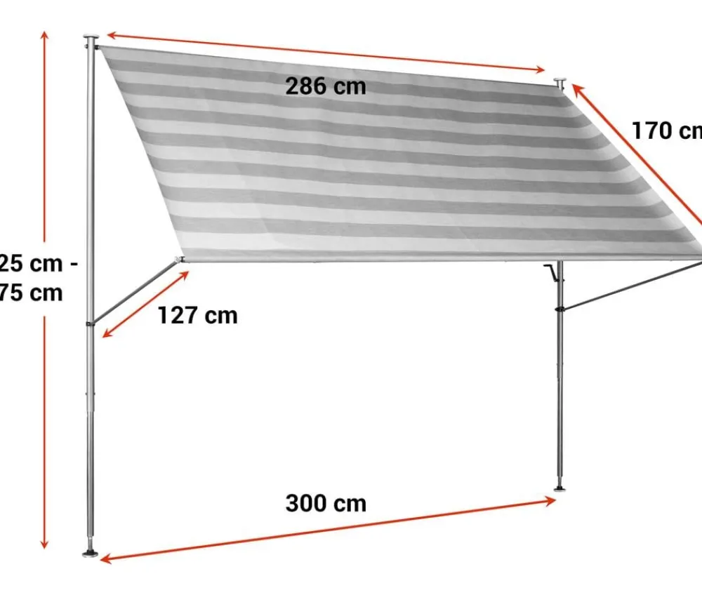 Angerer Markisen - Klemmmarkise Premium, gestreift, ca. B150/H275/T170 cm Dunkelgrau