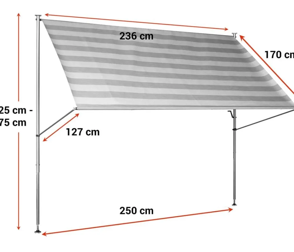 Angerer Markisen - Klemmmarkise Premium, gestreift, ca. B250/H275/T170 cm Dunkelgrau
