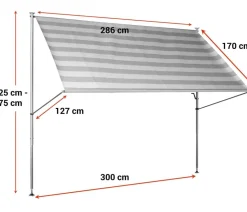 Angerer Markisen - Klemmmarkise Premium, gestreift, ca. B300/H275/T170 cm Dunkelgrau