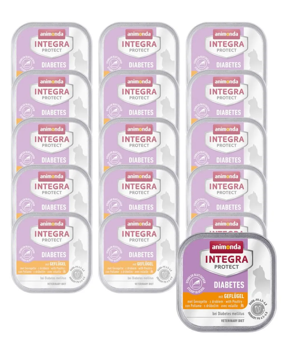 animonda INTEGRA PROTECT Diätfutter Katze|Nassfutter Katze - Nassfutter für Katzen Diabetes Adult, Geflügel, 16 x 100 g