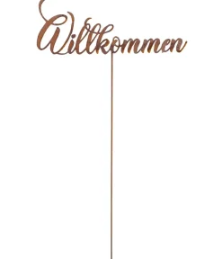 Badeko Mehr Gartendekoration|Gartenzwerge & Gartenfiguren - Metall-Topfstecker Willkommen, ca. H39,5 cm Braun