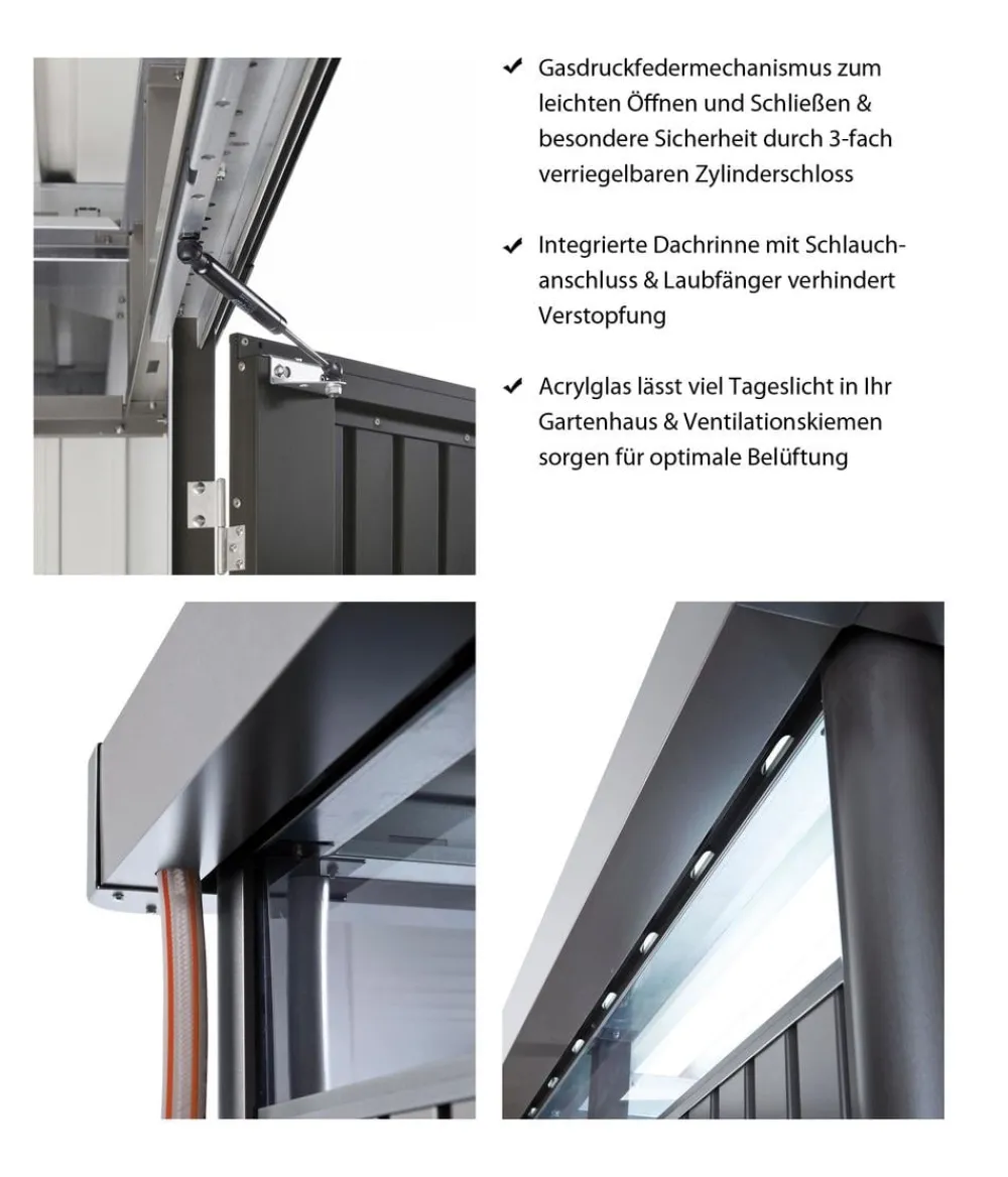 biohort Gartenhäuser & Gerätehäuser - Gerätehaus HighLine H2, ca. B275/H222/T195 cm Dunkelgrau