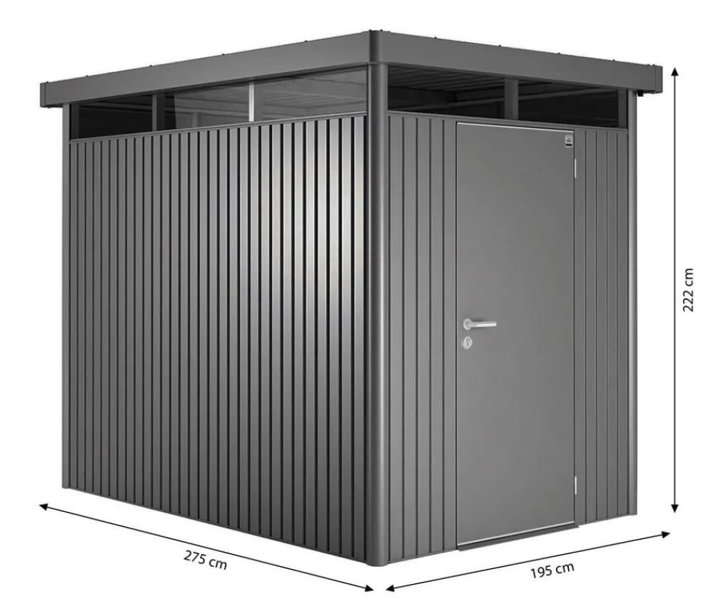 biohort Gartenhäuser & Gerätehäuser - Gerätehaus HighLine H2, ca. B275/H222/T195 cm Dunkelgrau