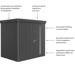 biohort Gartenhäuser & Gerätehäuser - Gerätehaus Neo 1B, ca. B236/H222/T180 cm Dunkelgrau