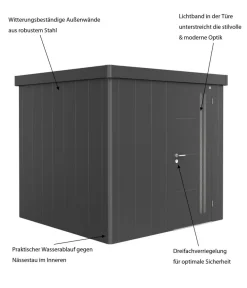 biohort Gartenhäuser & Gerätehäuser - Gerätehaus Neo 2B, ca. B236/H222/T236 cm Dunkelgrau