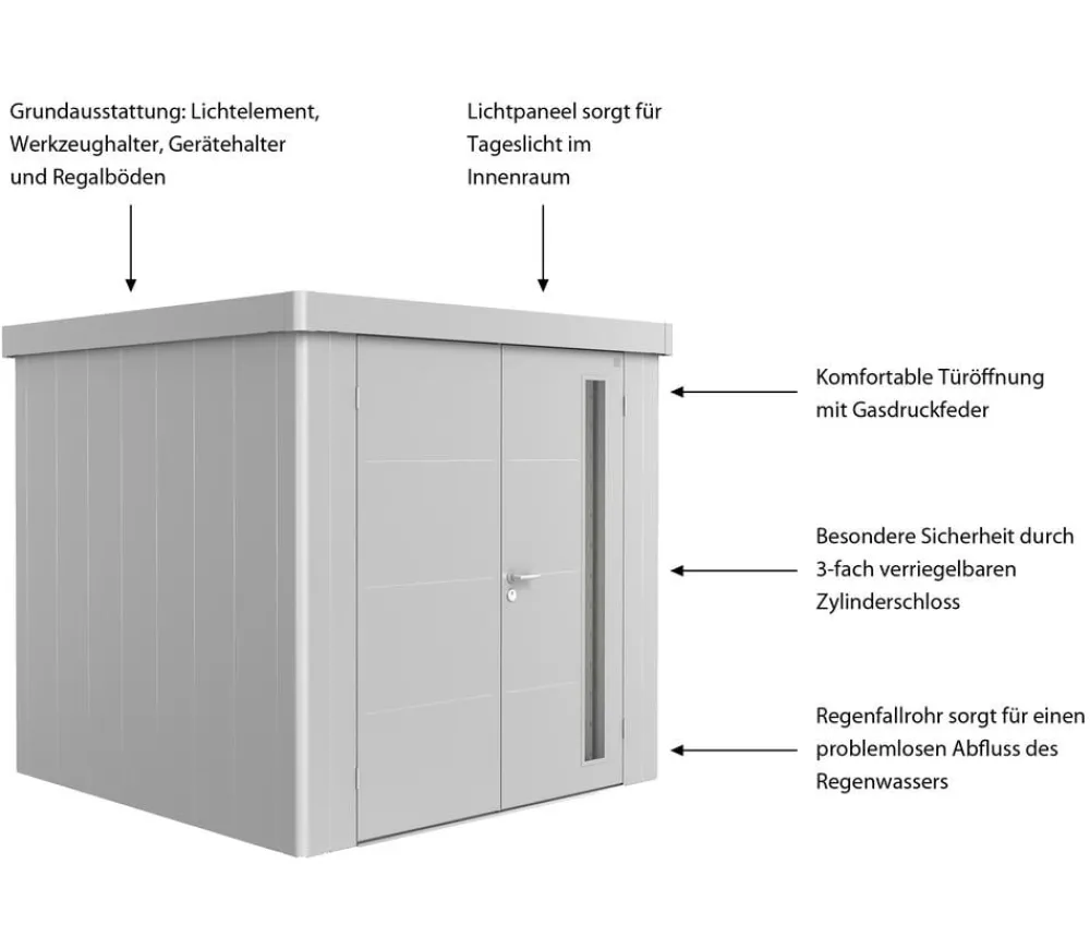 biohort Gartenhäuser & Gerätehäuser - Gerätehaus Neo 2B, ca. B236/H222/T236 cm Silber