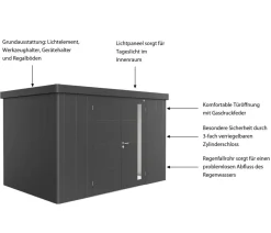 biohort Gerätehaus Neo 2D, ca. B348/H222/T236 cm Dunkelgrau