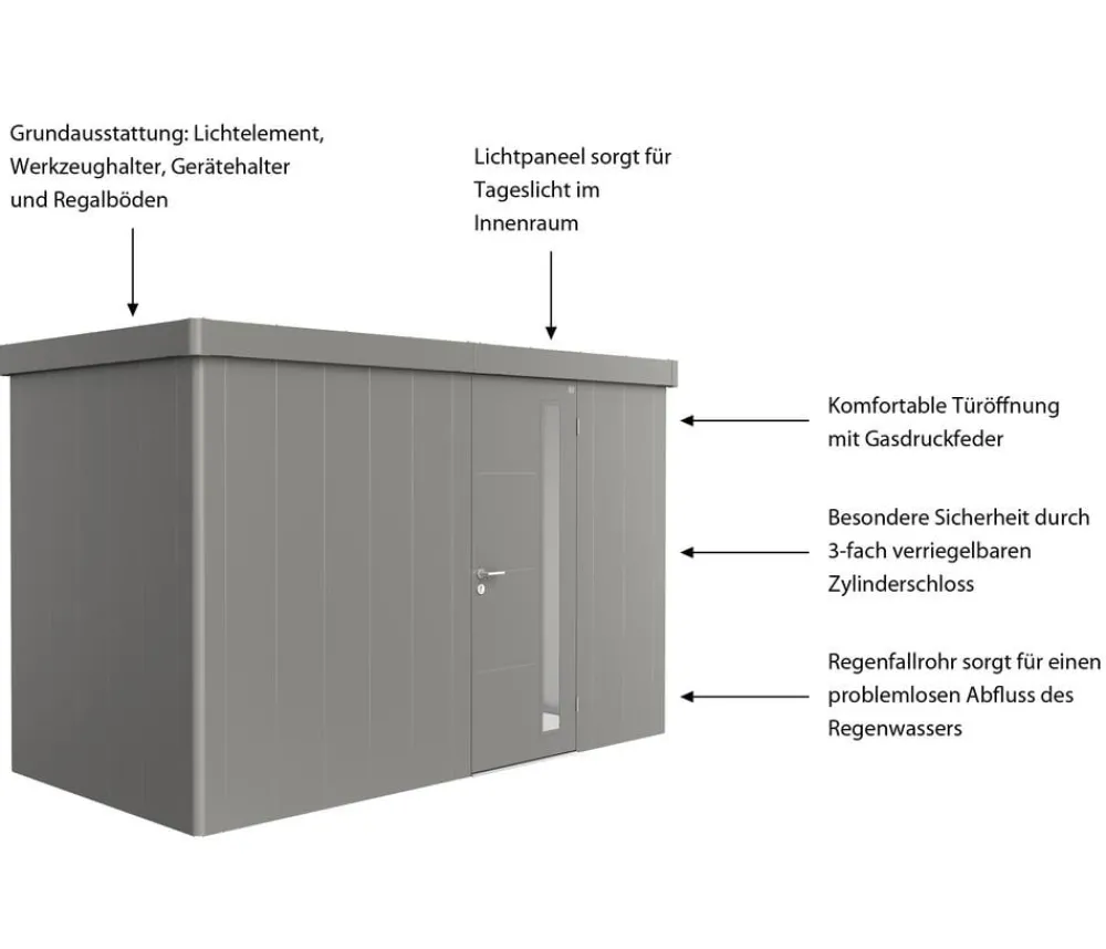 biohort Gartenhäuser & Gerätehäuser - Gerätehaus Neo 1D, ca. B348/H222/T180 cm Quarzgrau