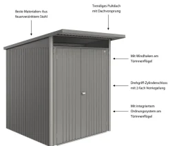 biohort Gartenhäuser & Gerätehäuser - Metallgerätehaus AvantGarde ECO A1, ca. B180/H218/T220 cm Quarzgrau