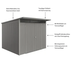 biohort Metallgerätehaus AvantGarde ECO A6, ca. B260/H218/T260 cm Quarzgrau