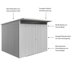 biohort Metallgerätehaus AvantGarde ECO A6, ca. B260/H218/T260 cm Silber New