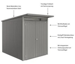 biohort Metallgerätehaus AvantGarde ECO A2, ca. B180/H218/T260 cm Quarzgrau Outlet