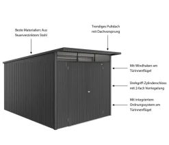 biohort Gartenhäuser & Gerätehäuser - Metallgerätehaus AvantGarde ECO A8, ca. B260/H222/T380 cm Dunkelgrau