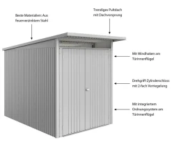 biohort Gartenhäuser & Gerätehäuser - Metallgerätehaus AvantGarde ECO A3, ca. B180/H217/T300 cm Silber