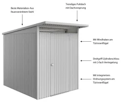 biohort Gartenhäuser & Gerätehäuser - Metallgerätehaus AvantGarde ECO A2, ca. B180/H218/T260 cm Silber