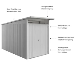 biohort Metallgerätehaus AvantGarde ECO A4, ca. B180/H222/T380 cm Silber