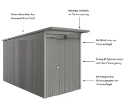 biohort Gartenhäuser & Gerätehäuser - Metallgerätehaus AvantGarde ECO A4, ca. B180/H222/T380 cm Quarzgrau