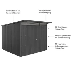 biohort Gartenhäuser & Gerätehäuser - Metallgerätehaus AvantGarde ECO A7, ca. B260/H217/T300 cm Dunkelgrau