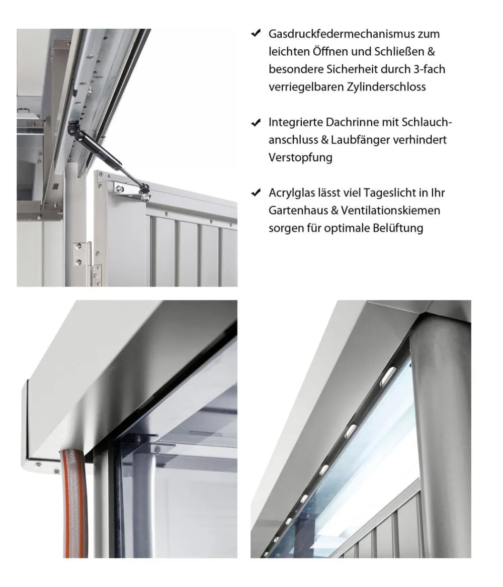 biohort Metallgerätehaus HighLine H6, ca. B314,3/H221/T314,3 cm Silber Hot