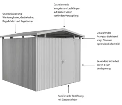 biohort Metallgerätehaus Panorama® P4, ca. B273/H227/T278 cm Silber Outlet