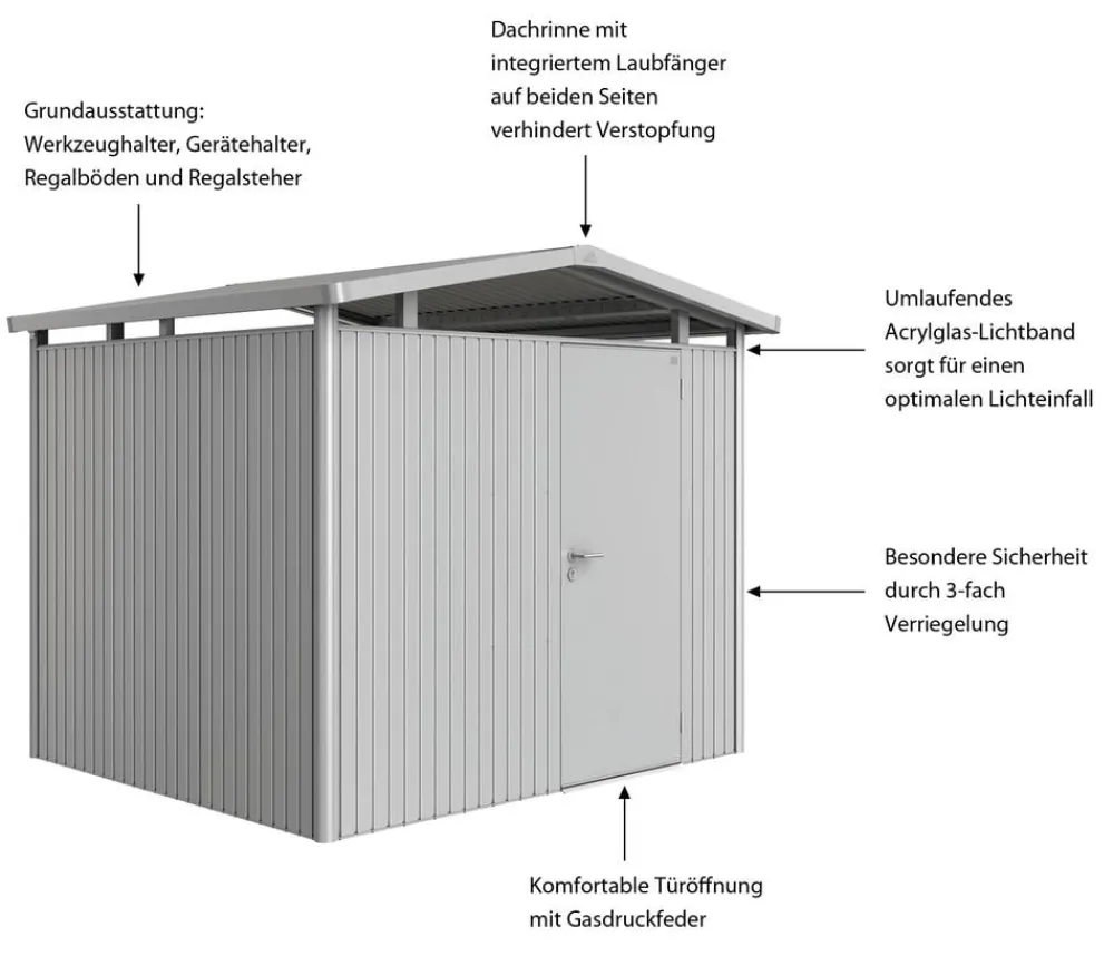 biohort Gartenhäuser & Gerätehäuser > Metallgerätehaus Panorama® P3, ca. B273/H227/T238 cm