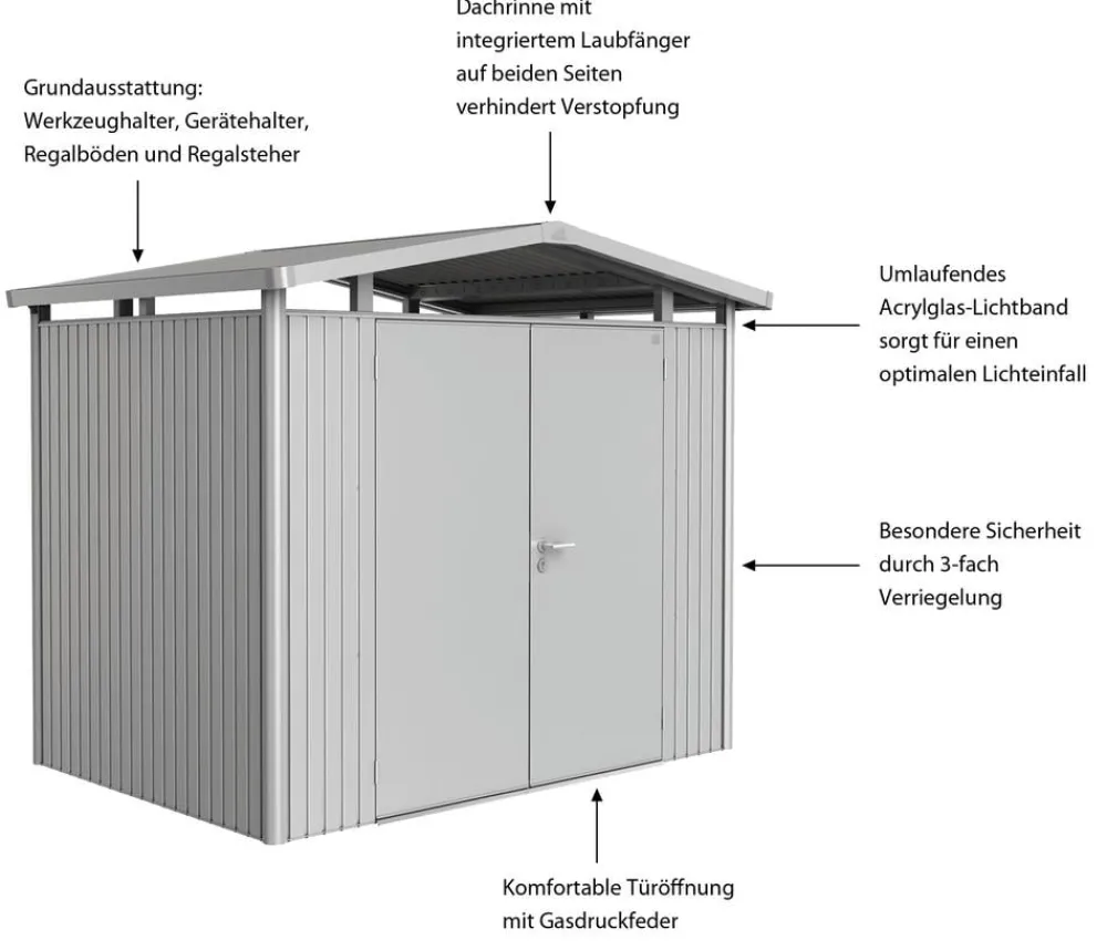 biohort Gartenhäuser & Gerätehäuser > Metallgerätehaus Panorama® P2, ca. B273/H227/T198 cm