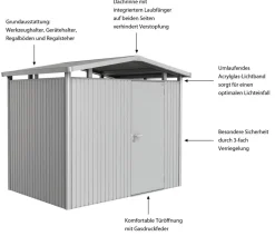 biohort Metallgerätehaus Panorama® P2, ca. B273/H227/T198 cm Silber Clearance