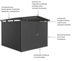 biohort Metallgerätehaus Panorama® P4, ca. B273/H227/T278 cm Dunkelgrau