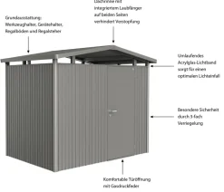 biohort Metallgerätehaus Panorama® P2, ca. B273/H227/T198 cm Quarzgrau Discount
