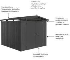 biohort Gartenhäuser & Gerätehäuser - Metallgerätehaus Panorama® P4, ca. B273/H227/T278 cm Dunkelgrau