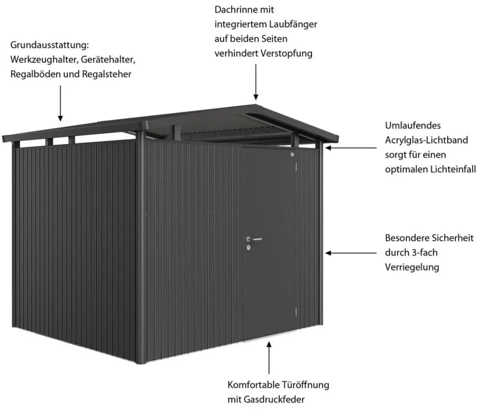 biohort Gartenhäuser & Gerätehäuser > Metallgerätehaus Panorama® P3, ca. B273/H227/T238 cm