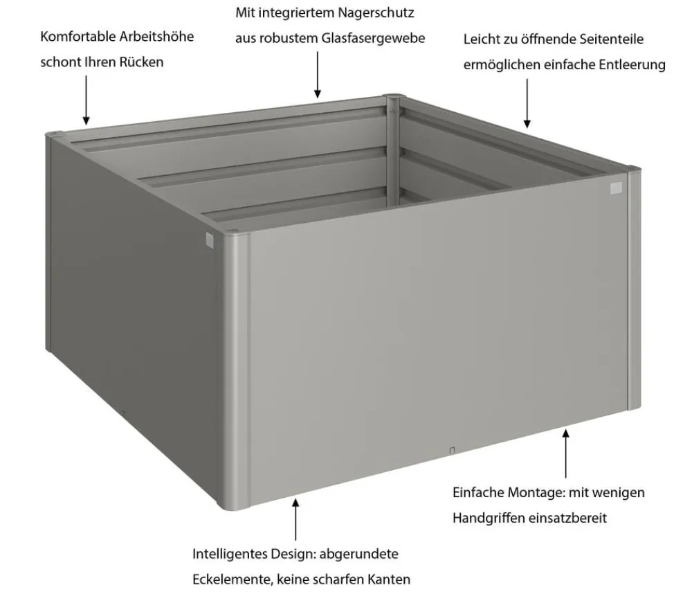 biohort Hochbeete & Frühbeete - Metall Hochbeet 1,5x1,5, ca. B152/H77/T152 cm Quarzgrau