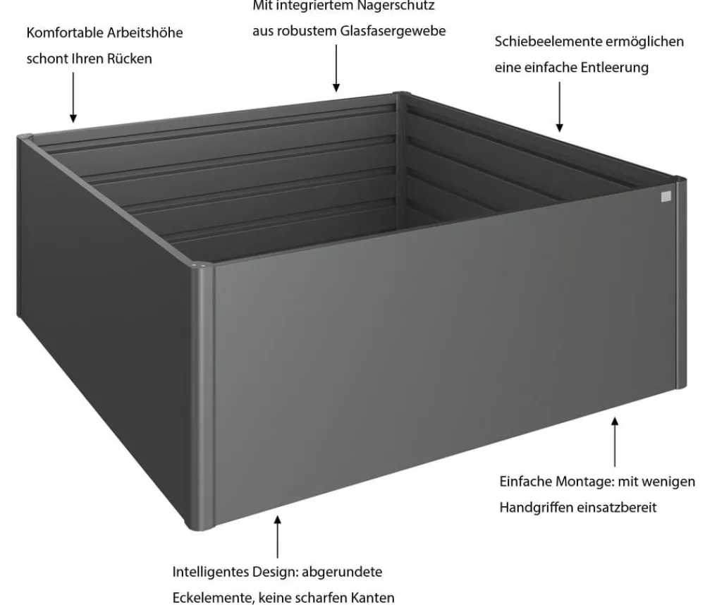 biohort Hochbeete & Frühbeete - Metall-HochBeet 2x2, ca. B201,6/H77/T201,6 cm Dunkelgrau
