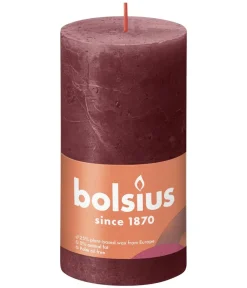 Bolsius Rustik Stumpenkerze Shine, samtrot, ca. Ø6,8/H13 cm Dunkelrot Hot