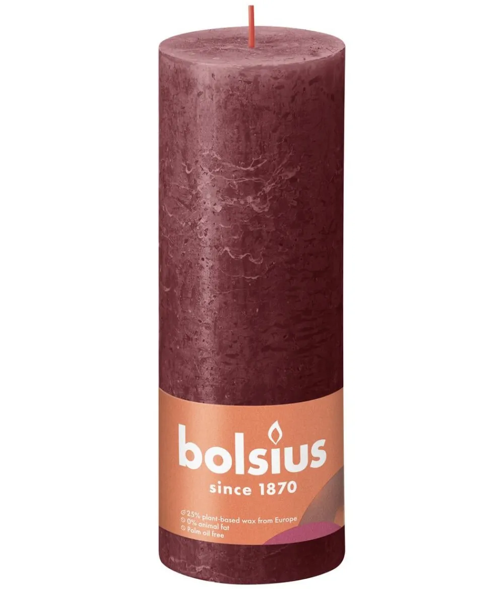 Bolsius Dekoartikel - Rustik Stumpenkerze Shine, samtrot, ca. Ø6,8/H19 cm Dunkelrot