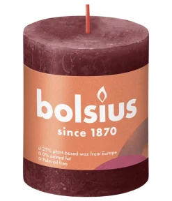 Bolsius Dekoartikel - Rustik Stumpenkerze Shine, samtrot, ca. Ø6,8/H8 cm Dunkelrot