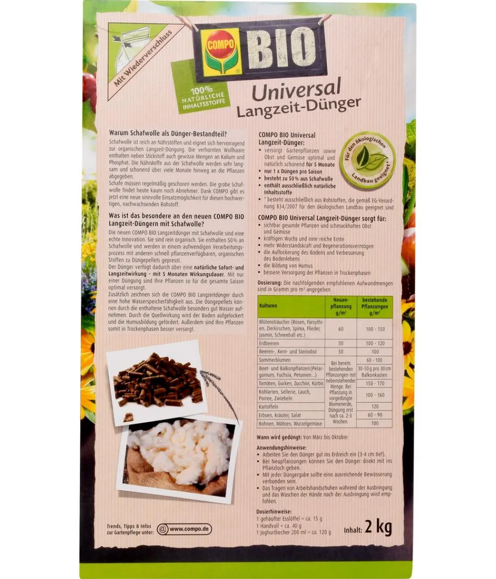 Compo Universaldünger|Blumendünger > BIO Universal Langzeit-Dünger mit Schafwolle, 2 kg