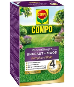 Compo Rasendünger|Unkrautvernichter - Rasendünger gegen Unkraut + Moos 4in1