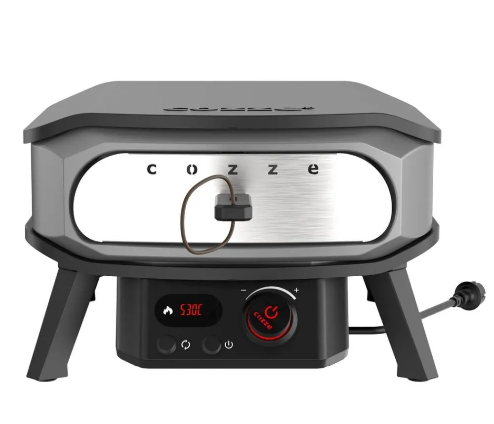 cozze® Pizzaöfen - Cozze elektischer Pizzaofen Premium Rotate 34 cm (13"), mit Thermometer inkl. Pizzastein, ca. B53/H32/T56 cm