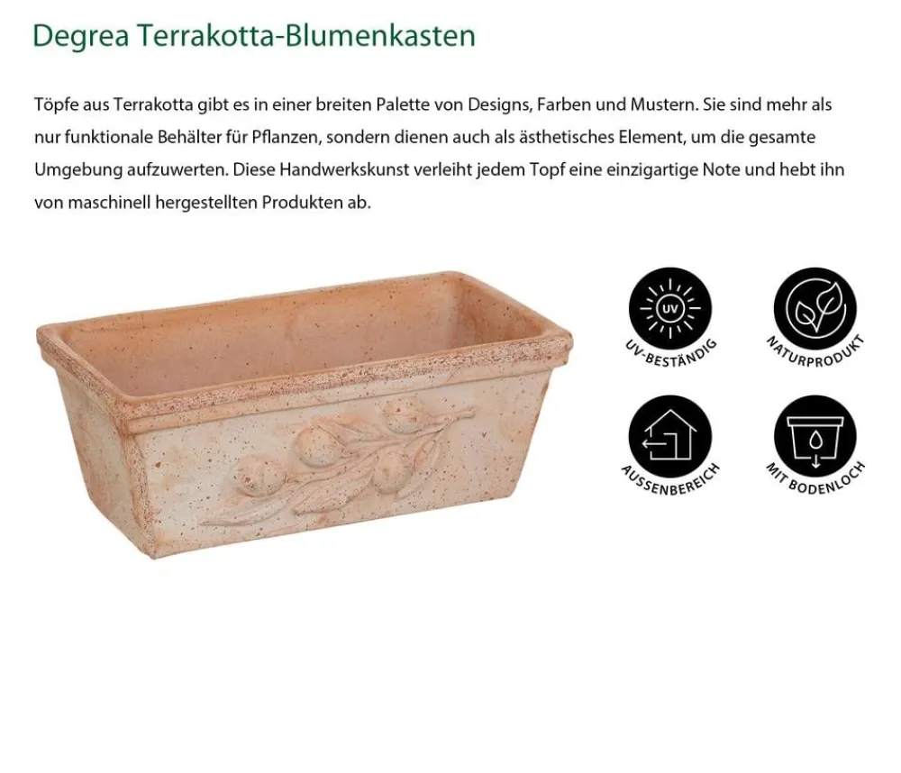 Degrea -Blumenkasten mit Olivendekor Terrakotta Hot