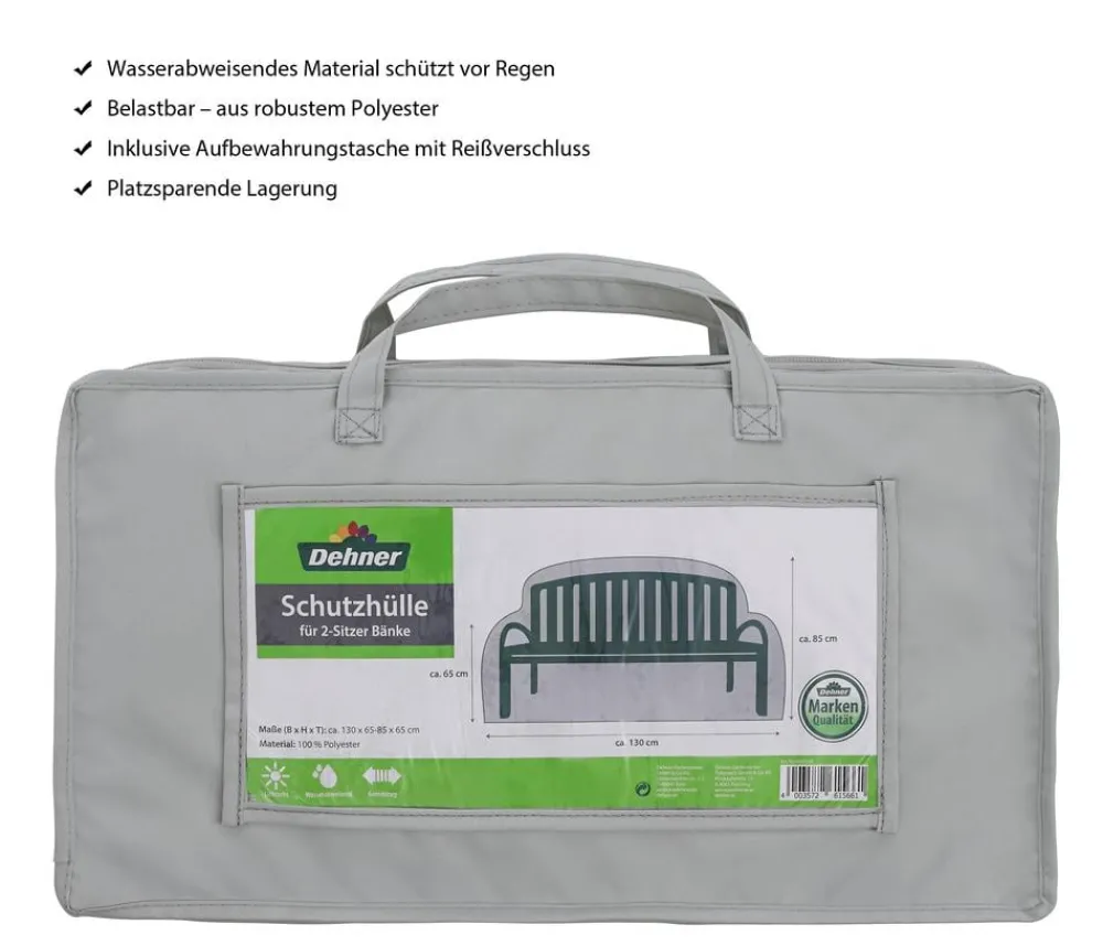Dehner Abdeckhaube für 2-Sitzer Bank, , ca. B130/H85/T65 cm Grau Outlet