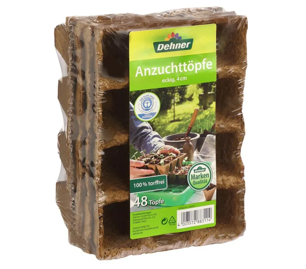 Dehner Anzucht Zubehör - Anzuchttöpfe für Pflanzen, 4 x 4 cm, 48 Stk. Braun