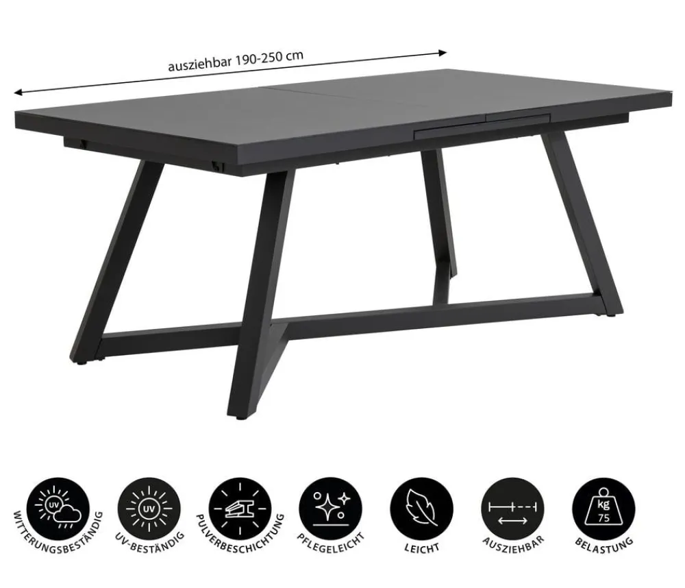 Dehner Ausziehtisch Monaco, ca. B190-250/H77/T100 cm Anthrazit Outlet