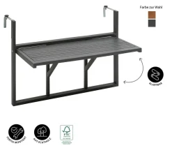 Dehner Balkontische|Balkontische - Balkonhängetisch, ca. B90/H65/T41,7 cm Dunkelgrau