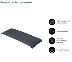 Dehner Sitzauflagen - Bankauflage Veneto 3-Sitzer, ca. B156/H6/T47 cm Dunkelgrau